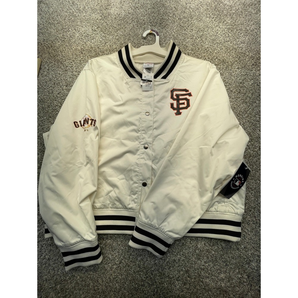 Champion San Francisco Giants Jacket Women XL White NEW Varsity Bomber Snap